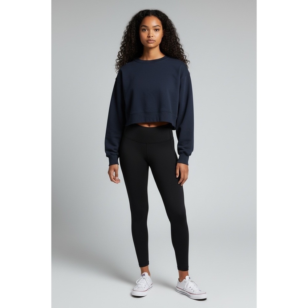 Lululemon‎ Perfectly Oversized Cropped Crewneck Sweatshirt True Navy Blue Size 2